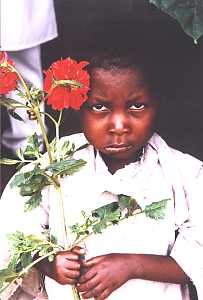 dziecko murzyskie z kwiatem
