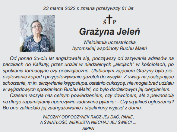 Nekrolog Grażyna Jeleń